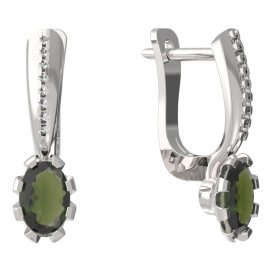 BG vltavínové náušnice 560 Bílé zlato - 585 Vltavín a diamant