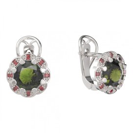BG náušnice kulaté - 993-R7 Stříbro 925 - rhodium Vltavín a granát