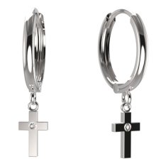 BG zlaté náušnice křížek 1105 Bílé zlato - 585 Diamant