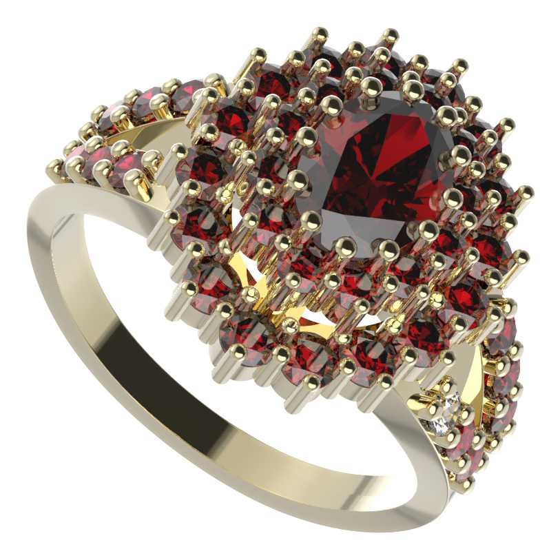BG prsten oválný 001-Y Žluté zlato - 585 Granát