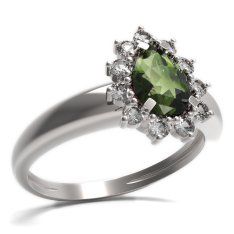 BG prsten s kapkovitým kamenem 509-I Stříbro 925 - rhodium Vltavín a  kubický zirkon