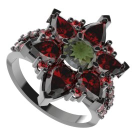 BG prsten solitérní 409-Y Stříbro 925 - ruthenium (30-90dní) Vltavín a granát