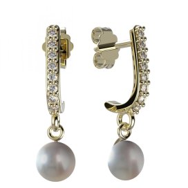 BG zlaté náušnice 1291 s bílou perlou Žluté zlato - 585 Diamant a perla