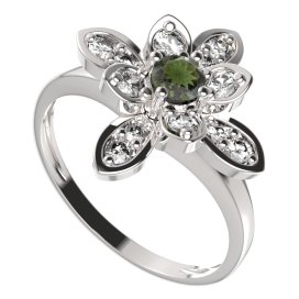 BG prsten květ 404-I Stříbro 925 - rhodium Vltavín a  kubický zirkon