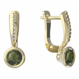 BG vltavínové náušnice 557 Žluté zlato - 585 Vltavín a diamant