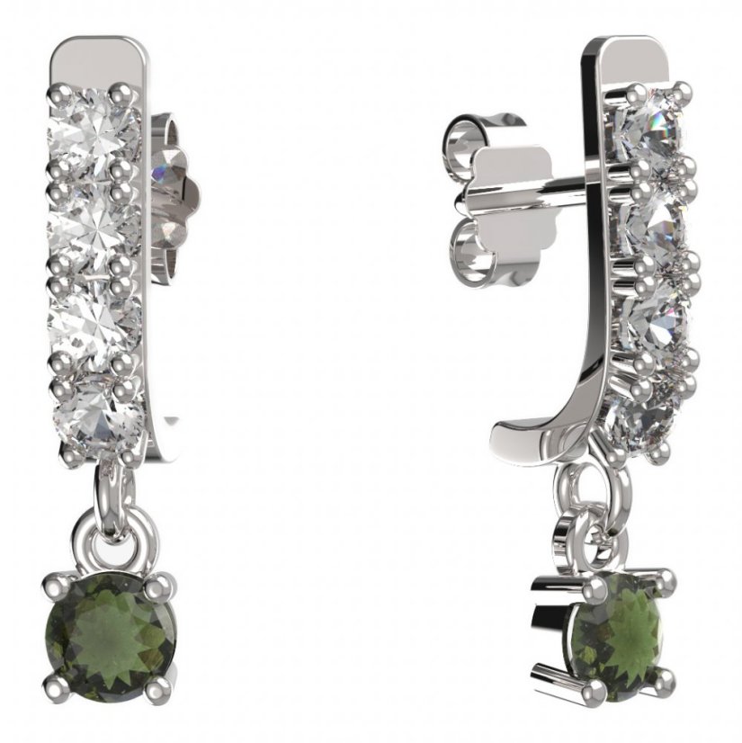 BG zlaté vltavínové náušnice 725 Bílé zlato - 585 Vltavín a diamant