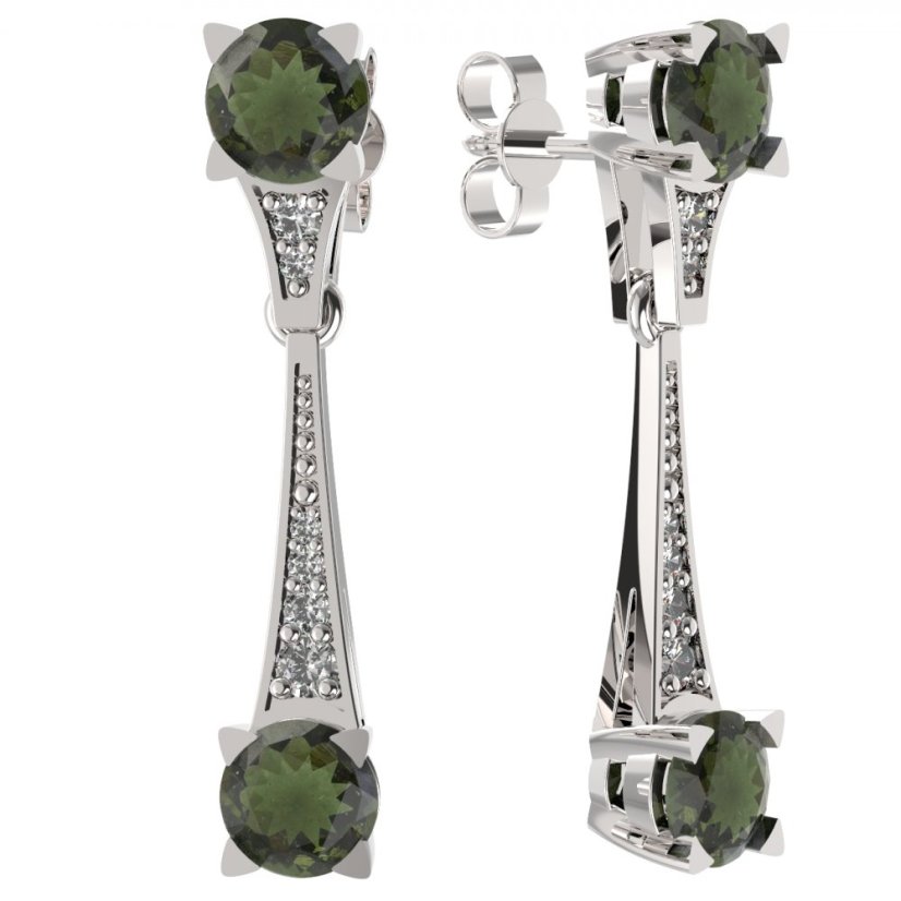 BG náušnice s vltavínem 985 Bílé zlato - 585 Vltavín a diamant