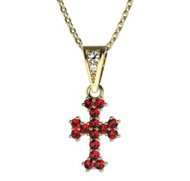 Zlatý přívěsek křížek s červeným zirkonem, žluté zlato 585 – 267 (ZI342671)