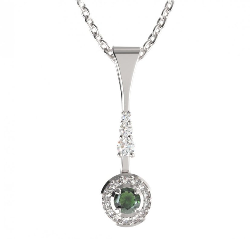 BG přívěs kruhového tvaru 541-B Stříbro 925 - rhodium Vltavín a  kubický zirkon