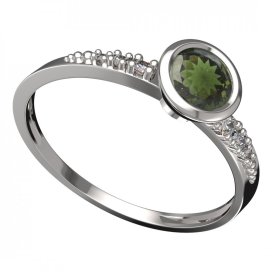 BG vltavínový prsten 557D Bílé zlato - 585 Vltavín a diamant