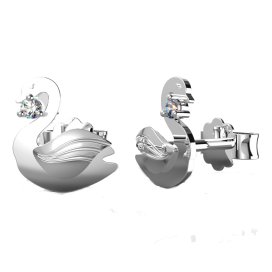 BeKid dětské zlaté náušnice 1278 - Labuť Bílé zlato - 585 Zelený kubický zirkon