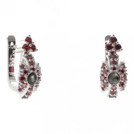 BG náušnice s přírodní perlou 537-87 Stříbro 925 - rhodium Granát a tahiti perla