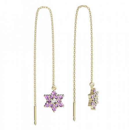 BeKid, Gold kids earrings -090 - Switching on: Chain 9 cm, Metal: Yellow gold 585, Stone: Pink cubic zircon