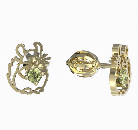 BeKid, Gold kids earrings -1192 - Switching on: Screw, Metal: Yellow gold 585, Stone: Green cubic zircon