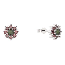 BG náušnice kulaté - 320 Stříbro 925 - rhodium Vltavín a granát