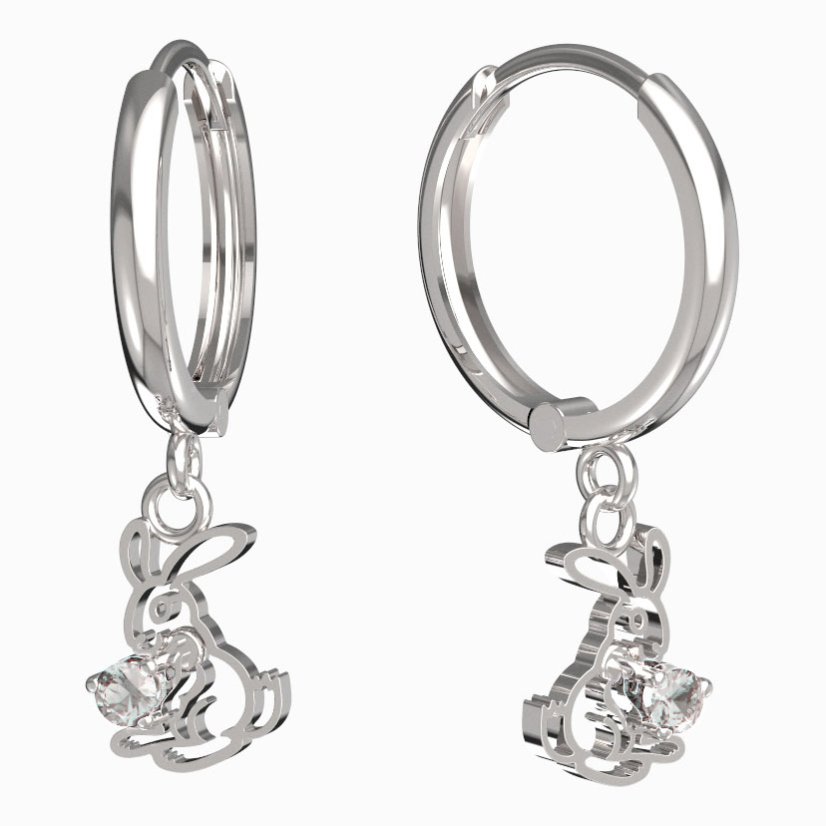 BeKid dětské náušnice zajíček 1186 Bílé zlato - 585 Diamant