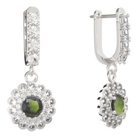 BG kulaté náušnice 463-96 Stříbro 925 - rhodium Vltavín a kubický zirkon