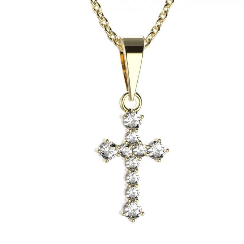 BG zlatý diamantový přívěšek křížek 256 Žluté zlato - 585 Diamant lab-grown