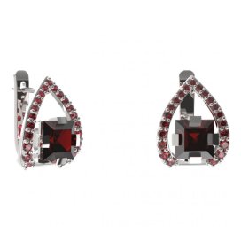 BG náušnice s centrálním čtvercovým kamenem 496-90 Stříbro 925 - rhodium Granát