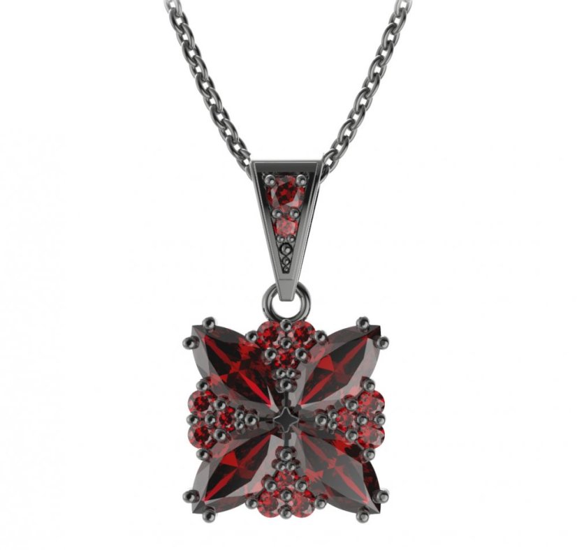 Stříbrný přívěsek s českým granátem, ruthenium – 408-1