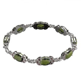 BG náramek vsazený český granát  961 Bílé zlato - 585 Vltavín a granát