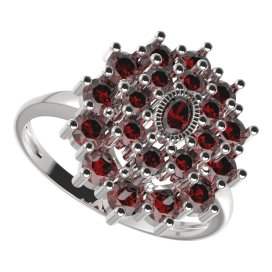 BG prsten oválný 009-I Stříbro 925 - rhodium Granát