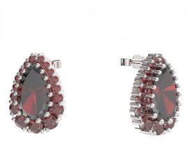 BG náušnice kapkovitého tvaru - 633 Stříbro 925 - rhodium Granát