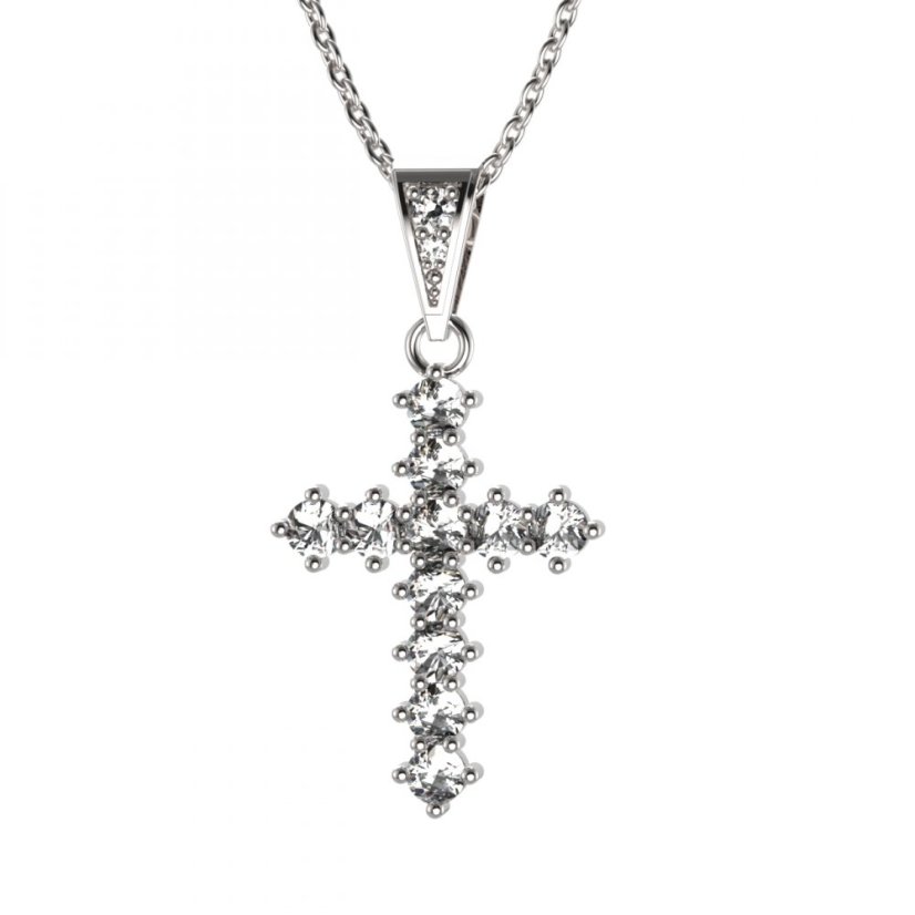 Zlatý přívěsek křížek se zirkonem, bílé zlato 585 – 258 (ZZ442581)