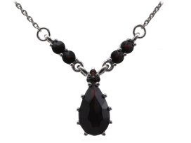 BG náhrdelník osázený kameny:granát  026 Stříbro 925 - ruthenium (30-90dní) Vltavín a granát