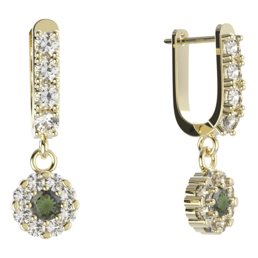 BG kulaté náušnice 088-96 Stříbro 925 - pozlacené Vltavín a  kubický zirkon