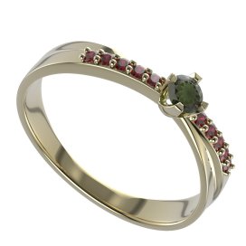 BG granátový, vltavínový  prstýnek 1450 Stříbro 925 - pozlacené Vltavín a granát