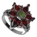 BG prsten 409-X solitérního tvaru - Kov: Stříbro 925 - rhodium, Kámen: Vltavín a granát