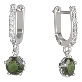 BG vltavínové náušnice 875 Bílé zlato - 585 Vltavín a diamant