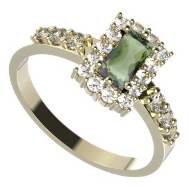 BG prsten 431-Z obdelníkového tvaru Stříbro 925 - pozlacené Vltavín a  kubický zirkon