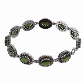 BG náramek přírodní broušený granát   435 Stříbro 925 - ruthenium (30-90dní) Vltavín a granát