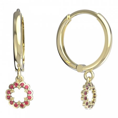 BeKid, Gold kids earrings -855 - Switching on: Circles 15 mm, Metal: Yellow gold 585, Stone: Red cubic zircon