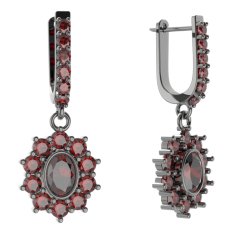 BG oválné náušnice 018-94 Stříbro 925 - ruthenium (30-90dní) Granát