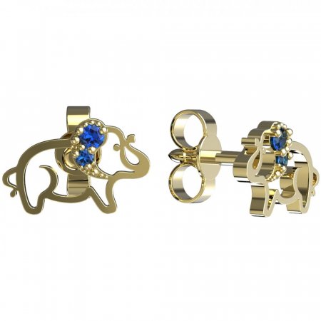 BeKid, Gold kids earrings -1158 - Switching on: Puzeta, Metal: Yellow gold 585, Stone: Dark blue cubic zircon