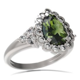 BG prsten s kapkovitým kamenem 519-U Stříbro 925 - rhodium Vltavín a  kubický zirkon