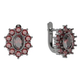 BG náušnice oválného tvaru 018-07 Stříbro 925 - ruthenium (30-90dní) Granát