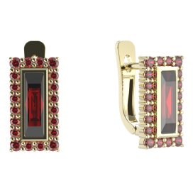 BG náušnice čtvercového tvaru 837-07 Stříbro 925 - pozlacené Granát