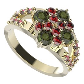 BG prstýnek 317 Stříbro 925 - pozlacené Vltavín a granát