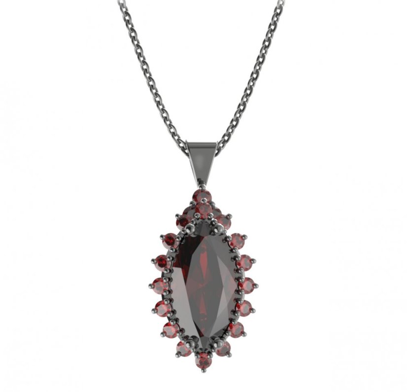 Stříbrný přívěsek s českým granátem, ruthenium – 513-87