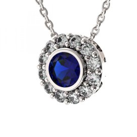 BG zlatý přívěšek  744 Bílé zlato - 585 Tmavě modrý kubický zirkon