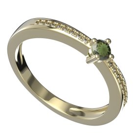 BG zlatý granátový, vltavínový  prstýnek 1441 Žluté zlato - 585 Vltavín a  kubický zirkon