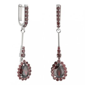 BG náušnice s centrálním kapkovitým kamenem 519-B94 Stříbro 925 - rhodium Granát