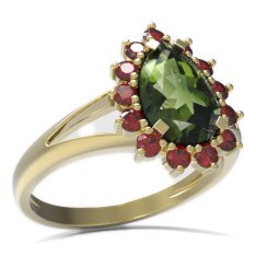 BG prsten kapkovitý kámen 505-V Žluté zlato - 585 Vltavín a granát