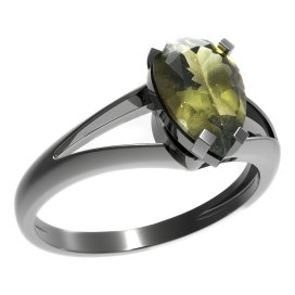 BG prsten kapkovitý kámen 494-V Stříbro 925 - ruthenium (30-90dní) Vltavín