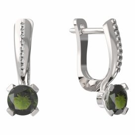 BG vltavínové náušnice 558 Bílé zlato - 585 Vltavín a diamant