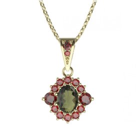 BG přívěs oválný 224-1 Stříbro 925 - pozlacené Vltavín a granát